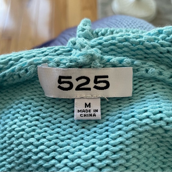 Anthropologie 525 America Blue Ombre Knit Short Sleeve Cropped Hoodie Sweater M - Picture 9 of 12